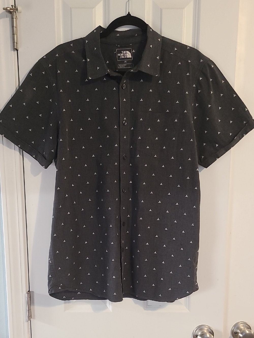 The North Face Men's Charcoal Short-Sleeve Button-Down with White Micro Print